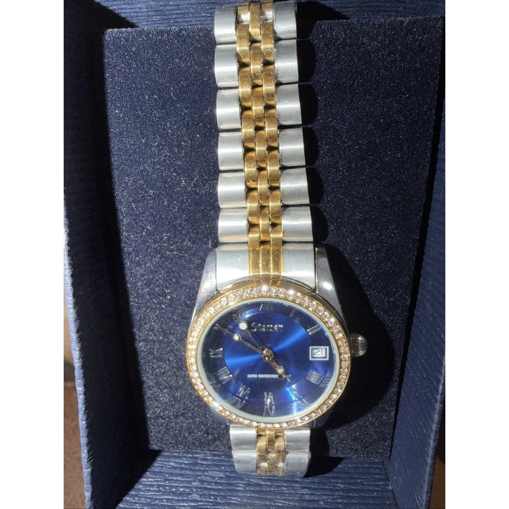 Stauer Womans Watch Blue Muse Water Resistant Calendar Roman Numerals 49422 New